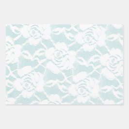Munt en witte kant rozen floral inpakpapier vel