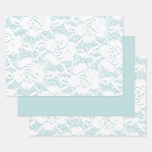 Munt en witte kant rozen floral inpakpapier vel (Set)