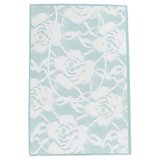 Munt en witte kant rozen floral medium cadeauzakje (Voorkant)