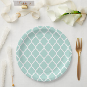 Munt en witte Marokkaanse Quatrefoil Papieren Bordje