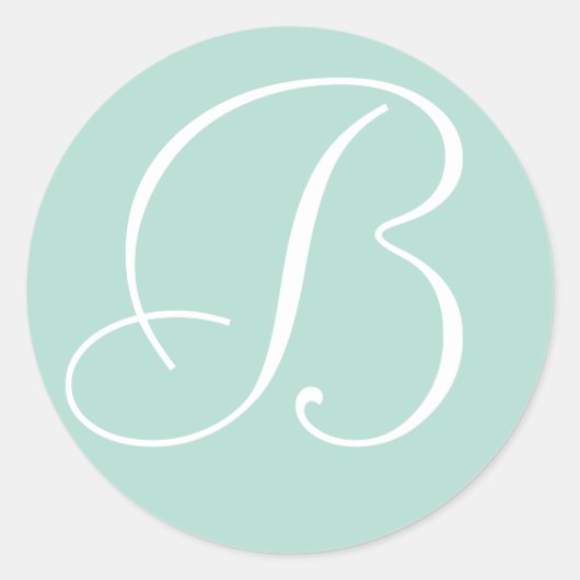 Munt en Witte Monogrammed Huwelijksenvelop Afdicht Ronde Sticker (Voorkant)