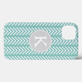 Munt en Witte Pijlen Patroon Monogram Case-Mate iPhone Case (Achterkant (horizontaal))