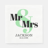 Munt en zwart Mr & Mrs Wedding Servet (Voorkant)
