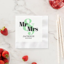 Munt en zwart Mr & Mrs Wedding Servet