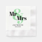 Munt en zwart Mr & Mrs Wedding Servet (Voorkant)