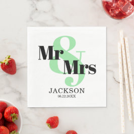 Munt en Zwarte Mr. & Mrs. Trouwen Servet