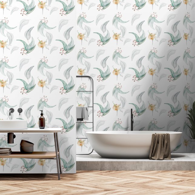Munt Eucalyptus Takken Watercolor Kunst Behang (Badkamer)
