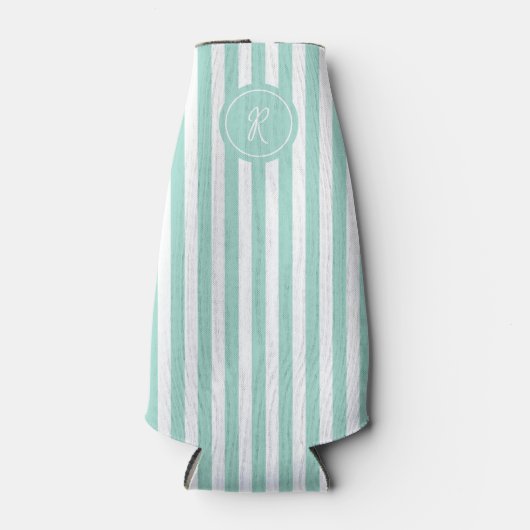 Munt Frans strand Stripe Persoonlijk Monogram Flesjeskoeler (Voorkant)