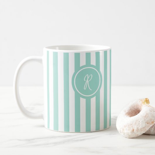Munt Frans strand Stripe Persoonlijk Monogram Koffiemok (Met donut)