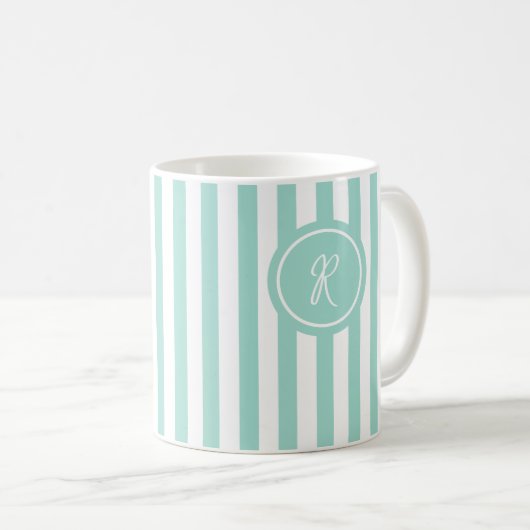 Munt Frans strand Stripe Persoonlijk Monogram Koffiemok (Voorkant rechts)