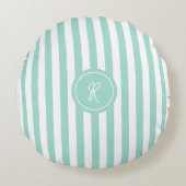 Munt Frans strand Stripe Persoonlijk Monogram Rond Kussen (Voorkant)