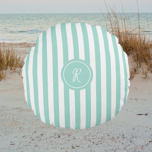 Munt Frans strand Stripe Persoonlijk Monogram Rond Kussen