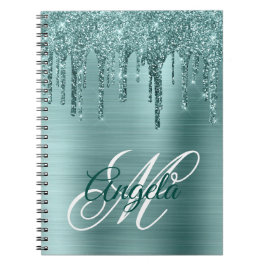 Munt Geborstelde Folie Glitter Drup Fancy Monogram Notitieboek