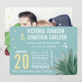 Munt & Geel Succulent Modern Typografie Bruiloft Kaart
