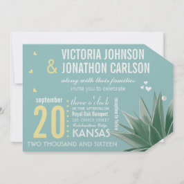 Munt & Geel Succulent Modern Typografie Bruiloft Kaart