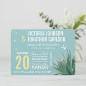 Munt & Geel Succulent Modern Typography Wedding Kaart (Staand voorkant)