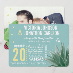 Munt & Geel Succulent Modern Typography Wedding Kaart