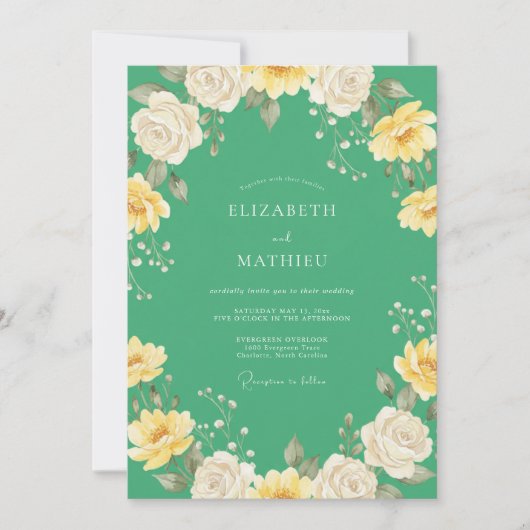 Munt Gele Ranunculus Eucalyptus Bruiloft Kaart (Voorkant)
