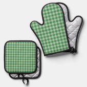 Munt geruite strepen ovenwant & pannenlap set (Voorkant / Achterkant)