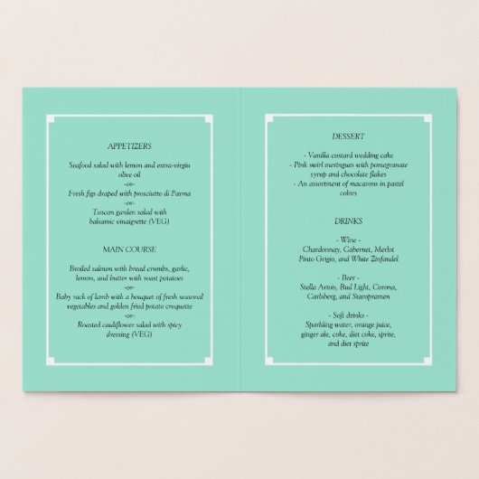 Munt & Gold Folie Elegant Wedding Menu (Binnen)
