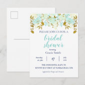 Munt & Goud Bloemen Vrijgezellenfeest Uitnodiging Briefkaart (Voorkant / Achterkant)