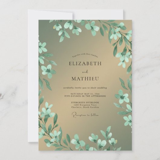 Munt Goud Loof Eucalyptus Bruiloft Kaart (Voorkant)