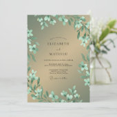 Munt Goud Loof Eucalyptus Bruiloft Kaart (Staand voorkant)
