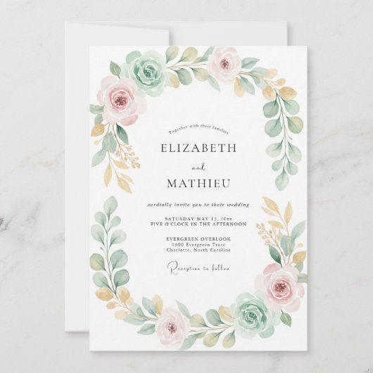 Munt Goud Loof Grijs Eucalyptus Bruiloft Kaart (Voorkant)