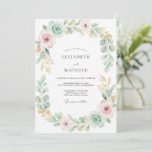 Munt Goud Loof Grijs Eucalyptus Bruiloft Kaart (Staand voorkant)
