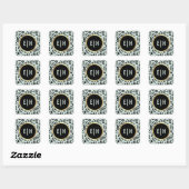 Munt | Goud | Zwarte Floral Monogram Weddenschap Vierkante Sticker (Vel)