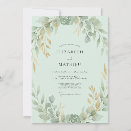 Munt Gouden Blad Bruiloft Kaart (Voorkant)