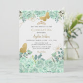 Munt Gouden Bloem Vlinder Quinceañera Quince Kaart (Staand voorkant)