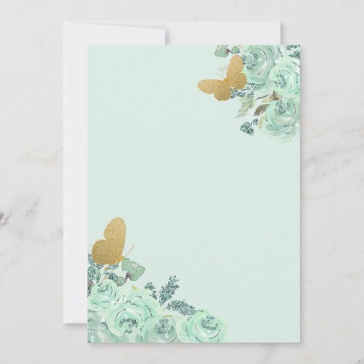 Munt Gouden Bloem Vlinder Quinceañera Quince  Kaart (Achterkant)