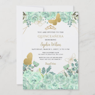Munt Gouden Bloem Vlinder Quinceañera Quince  Kaart