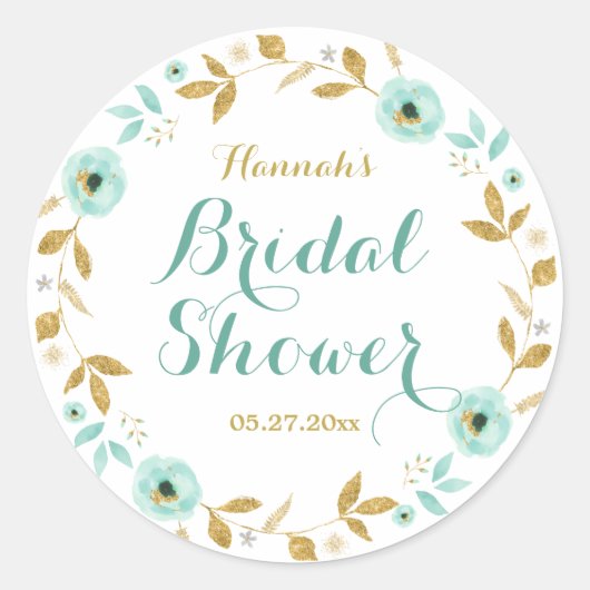 Munt Gouden Bloemenkrans Bruidsfeest Sticker (Voorkant)