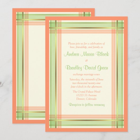 Munt Green Coral Pink Pset Wedding Uitnodiging (Voorkant / Achterkant)