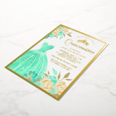 Munt Green Floral Quinceanera Gold Folie Uitnodiging (Gedraaid)
