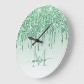 Munt Green Glitter Sparkle Glam Driving Monogram Grote Klok (Hoek)