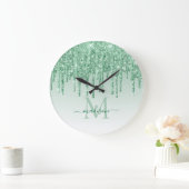 Munt Green Glitter Sparkle Glam Driving Monogram Grote Klok (Huis)