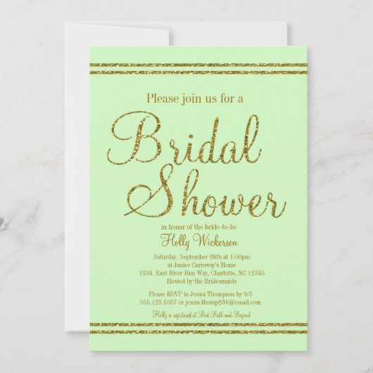 Munt green & Gold Bridal Weduwuitnodiging Kaart (Voorkant)