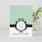Munt Green Monogram Wedding Uitnodiging 2 (Staand voorkant)