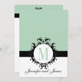 Munt Green Monogram Wedding Uitnodiging 2 (Voorkant / Achterkant)
