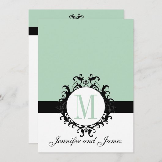 Munt Green Monogram Wedding Uitnodiging 2 (Voorkant / Achterkant)