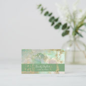 Munt Green Waterverf Marble Ink & Gold Foil Visitekaartje (Staand voorkant)