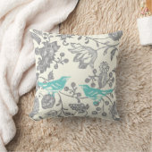 Munt & Grijs Ivory  Floral Bird Pattern Kussen (Deken)