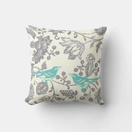 Munt & Grijs Ivory Floral Bird Pattern Kussen