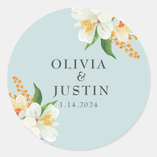 Munt groen bloemenlente bloemen bruiloft gunst ronde sticker (Voorkant)