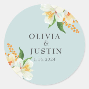 Munt groen bloemenlente bloemen bruiloft gunst ronde sticker