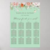 Munt Groen en Floral Wedding Seating Chart Poster (Voorkant)