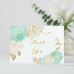 Munt groen en wit bloemen gouden bloem bruiloft bedankkaart